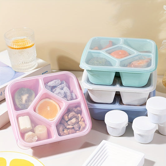 Wheat Straw Lunch Box Snack Container - 5-compartment Lunch Box with 4 Leak-proof Small Containers, 4pcs Set, Suitable for Office and School Use