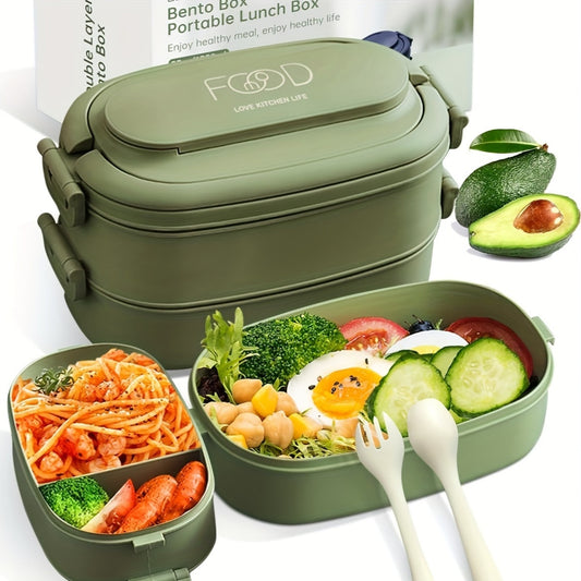 52.41oz Sturdy Stackable Bento Lunch Box with Separate Compartments - Microwave Safe, Leakproof, And Durable Polypropylene Container for Work & Outdoor Use, Outdoor Lunch Box | Stackable Lunch Box | Microwave Safe Container, Lunch Boxes,Back to School