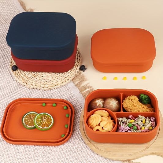 Silicone Bento Lunch Box Set - Microwave Safe, Leakproof Food Storage Container with 4 Compartments for School, Office, Camping & Picnics,back to school