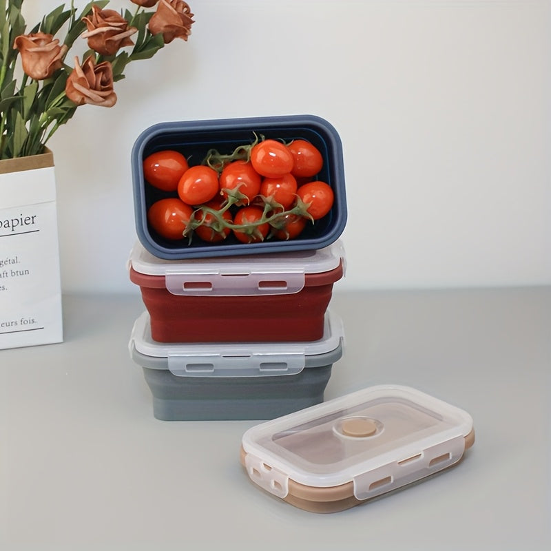 8pcs Set of Foldable Food Storage Containers with Lids and Ventilation Holes, Foldable Silicone Lunch Boxes, Microwave or Refrigerator Safe, Dishwasher Safe, 4 Colors