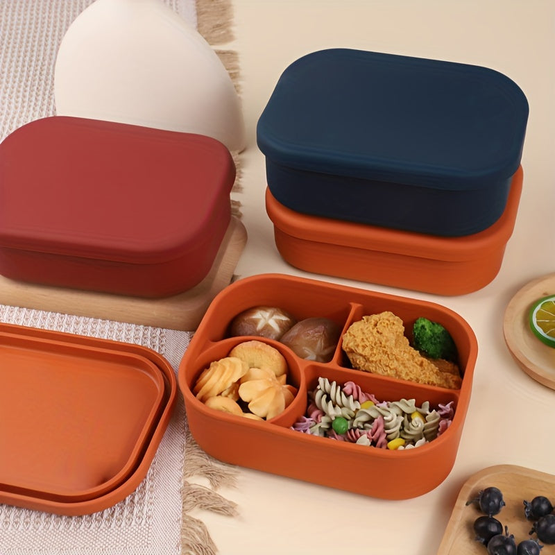 Silicone Bento Lunch Box Set - Microwave Safe, Leakproof Food Storage Container with 4 Compartments for School, Office, Camping & Picnics,back to school