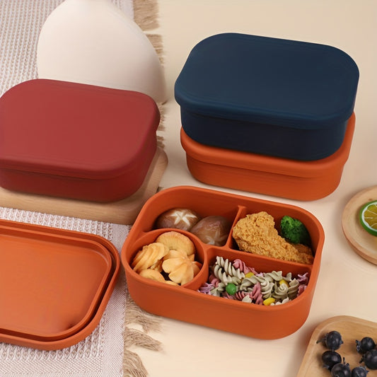 Silicone Bento Lunch Box Set - Microwave Safe, Leakproof Food Storage Container with 4 Compartments for School, Office, Camping & Picnics,back to school