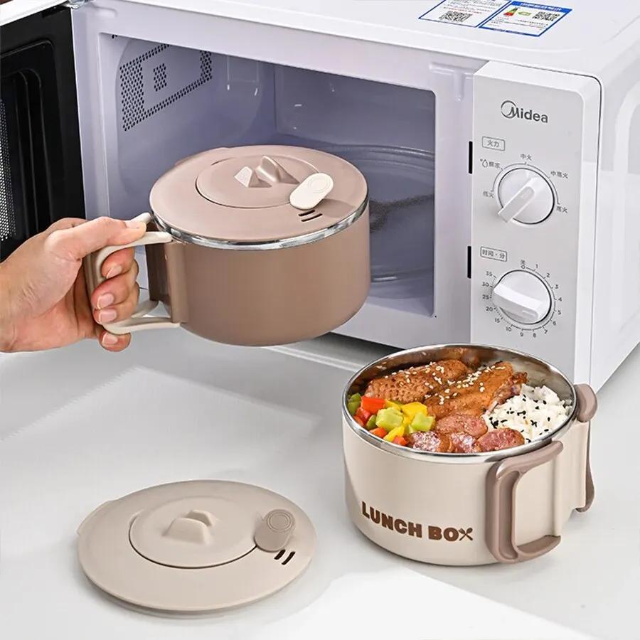 1pc Stainless Steel Microwaveable Lunch Box with Leak-Proof Lid - 304 Stainless, Lightweight & Portable with Handle, Ideal for Office, School, Outdoor Activities, Dishwasher Safe,Back to School