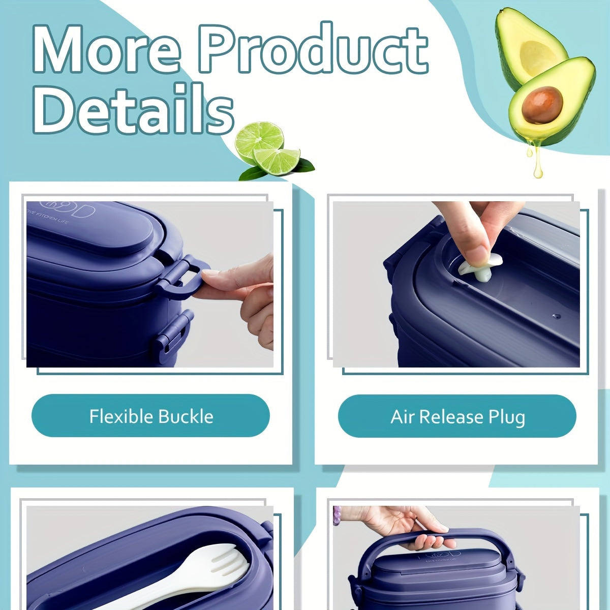 52.41oz Sturdy Stackable Bento Lunch Box with Separate Compartments - Microwave Safe, Leakproof, And Durable Polypropylene Container for Work & Outdoor Use, Outdoor Lunch Box | Stackable Lunch Box | Microwave Safe Container, Lunch Boxes,Back to School