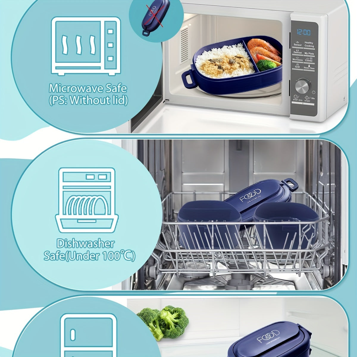 52.41oz Sturdy Stackable Bento Lunch Box with Separate Compartments - Microwave Safe, Leakproof, And Durable Polypropylene Container for Work & Outdoor Use, Outdoor Lunch Box | Stackable Lunch Box | Microwave Safe Container, Lunch Boxes,Back to School