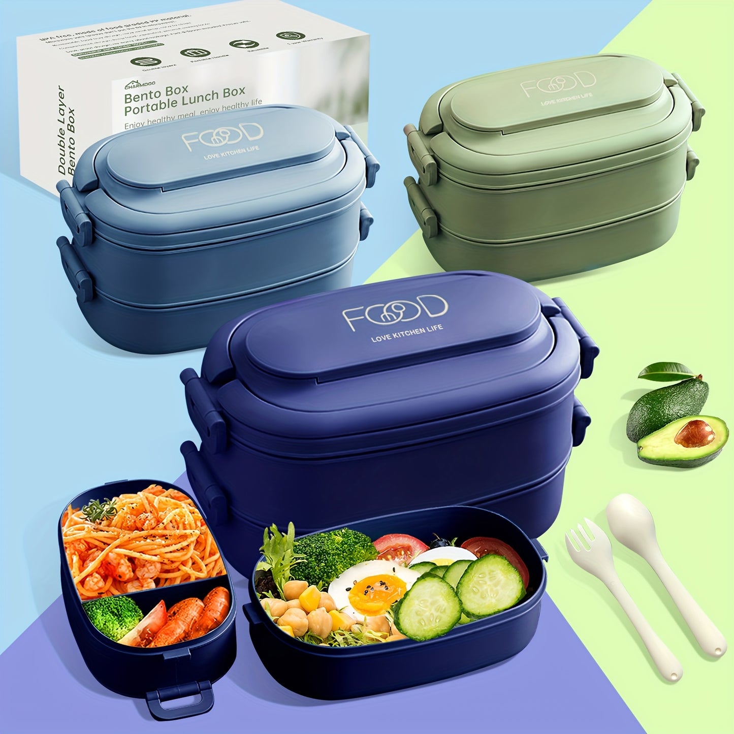 52.41oz Sturdy Stackable Bento Lunch Box with Separate Compartments - Microwave Safe, Leakproof, And Durable Polypropylene Container for Work & Outdoor Use, Outdoor Lunch Box | Stackable Lunch Box | Microwave Safe Container, Lunch Boxes,Back to School