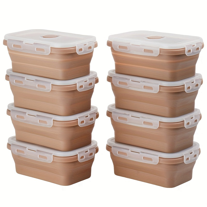 8pcs Set of Foldable Food Storage Containers with Lids and Ventilation Holes, Foldable Silicone Lunch Boxes, Microwave or Refrigerator Safe, Dishwasher Safe, 4 Colors