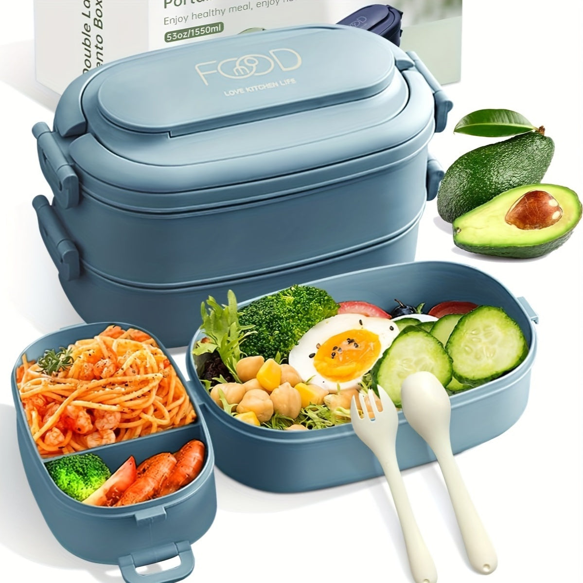 52.41oz Sturdy Stackable Bento Lunch Box with Separate Compartments - Microwave Safe, Leakproof, And Durable Polypropylene Container for Work & Outdoor Use, Outdoor Lunch Box | Stackable Lunch Box | Microwave Safe Container, Lunch Boxes,Back to School