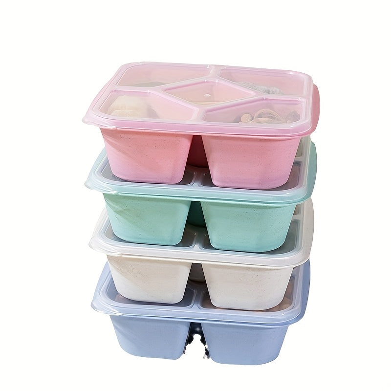 Wheat Straw Lunch Box Snack Container - 5-compartment Lunch Box with 4 Leak-proof Small Containers, 4pcs Set, Suitable for Office and School Use
