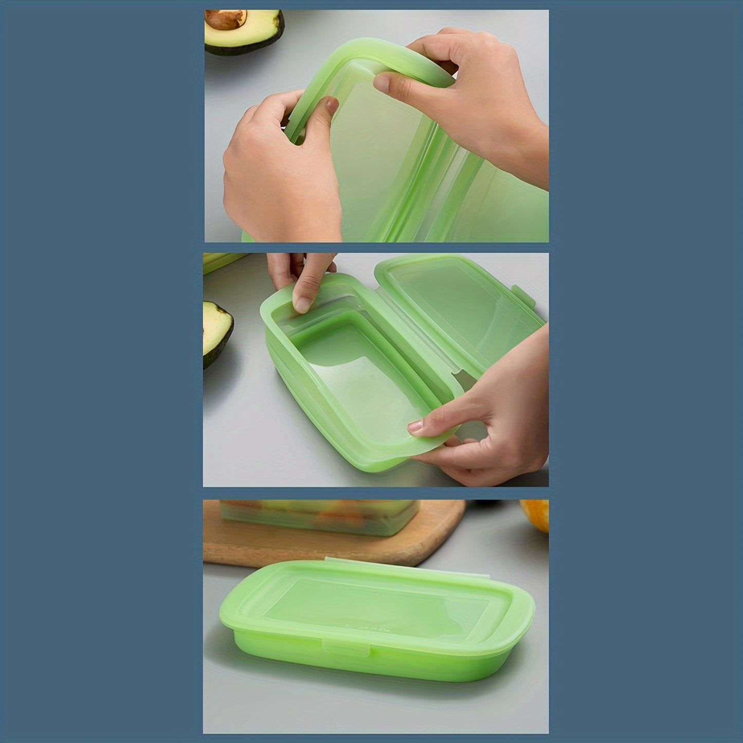 1pc FlexiLife Silicone Bento Box, Collapsible Rectangle Lunch Container, Microwave & Freezer Safe, Dishwasher Friendly, Leak-Proof, Manual Seal for Picnic, Camping, Travel & Outdoor Dining