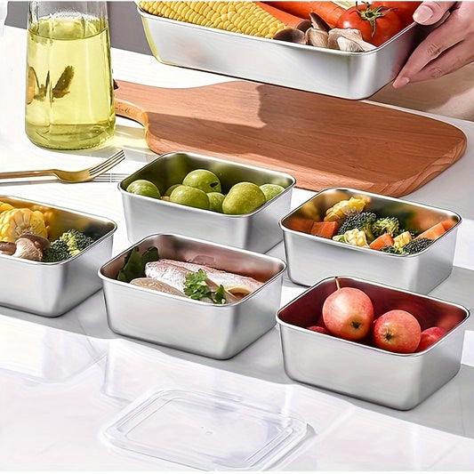 5pcs Set of Stainless Steel Food Storage Containers with Lids, Suitable for Meal Preparation, Lunch And Outdoor Picnics Stainless Steel Fresh-Keeping Box, Lid, Sealed Box, Refrigerator Storage Box, Fruit Bento Box