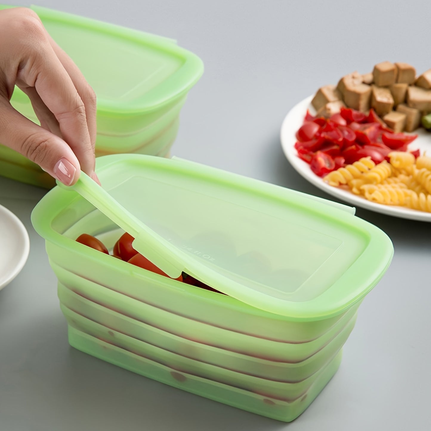 1pc FlexiLife Silicone Bento Box, Collapsible Rectangle Lunch Container, Microwave & Freezer Safe, Dishwasher Friendly, Leak-Proof, Manual Seal for Picnic, Camping, Travel & Outdoor Dining