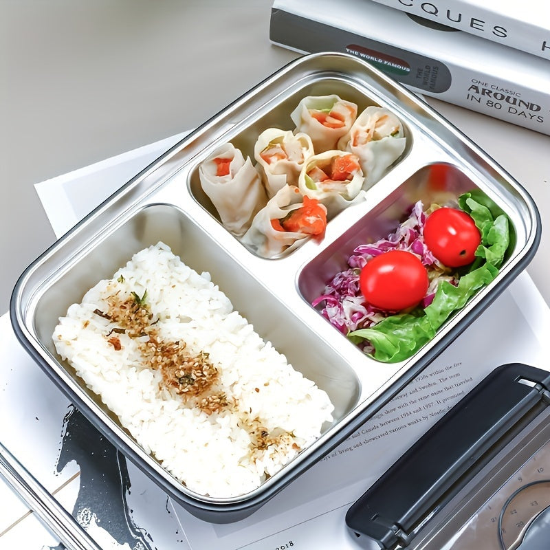 Durable, Leak-Proof Stainless Steel Bento Box with 3 Compartments - Easy-Clean, Portable Lunch Container for Students and Office Workers, Ideal Gift for Back to School, Home Essentials, Office Essentials | Sleek Bento Box | Durable Bento Box, Bento Boxes