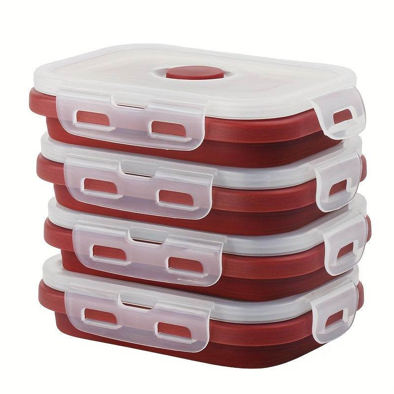 8pcs Set of Foldable Food Storage Containers with Lids and Ventilation Holes, Foldable Silicone Lunch Boxes, Microwave or Refrigerator Safe, Dishwasher Safe, 4 Colors