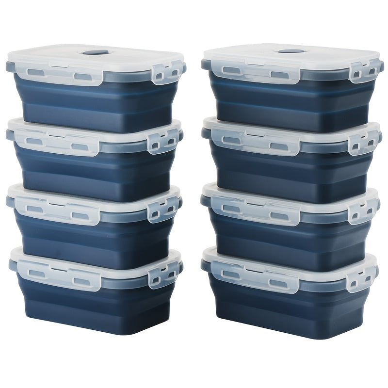 8pcs Set of Foldable Food Storage Containers with Lids and Ventilation Holes, Foldable Silicone Lunch Boxes, Microwave or Refrigerator Safe, Dishwasher Safe, 4 Colors