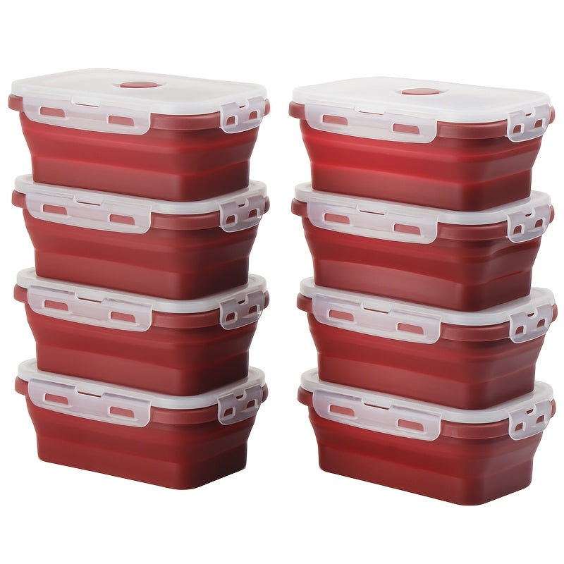 8pcs Set of Foldable Food Storage Containers with Lids and Ventilation Holes, Foldable Silicone Lunch Boxes, Microwave or Refrigerator Safe, Dishwasher Safe, 4 Colors