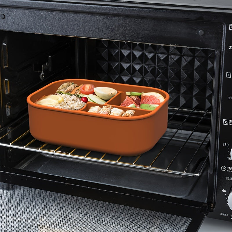 Silicone Bento Lunch Box Set - Microwave Safe, Leakproof Food Storage Container with 4 Compartments for School, Office, Camping & Picnics,back to school