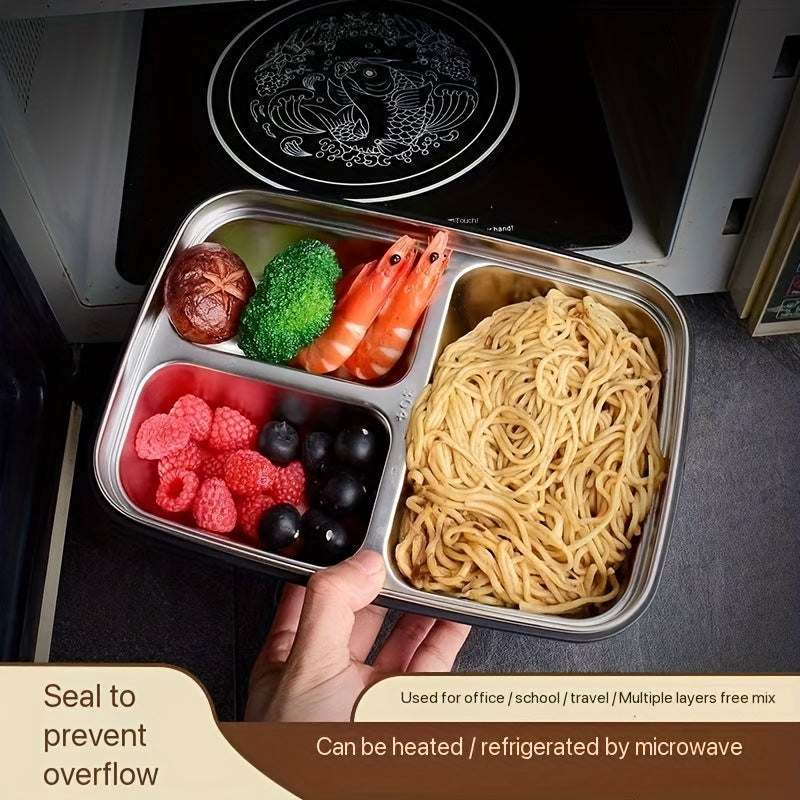 Durable, Leak-Proof Stainless Steel Bento Box with 3 Compartments - Easy-Clean, Portable Lunch Container for Students and Office Workers, Ideal Gift for Back to School, Home Essentials, Office Essentials | Sleek Bento Box | Durable Bento Box, Bento Boxes