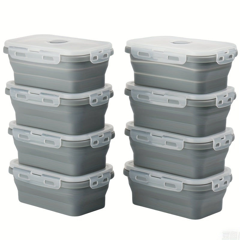 8pcs Set of Foldable Food Storage Containers with Lids and Ventilation Holes, Foldable Silicone Lunch Boxes, Microwave or Refrigerator Safe, Dishwasher Safe, 4 Colors