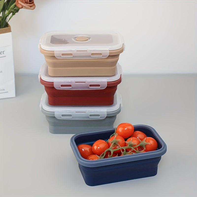 8pcs Set of Foldable Food Storage Containers with Lids and Ventilation Holes, Foldable Silicone Lunch Boxes, Microwave or Refrigerator Safe, Dishwasher Safe, 4 Colors