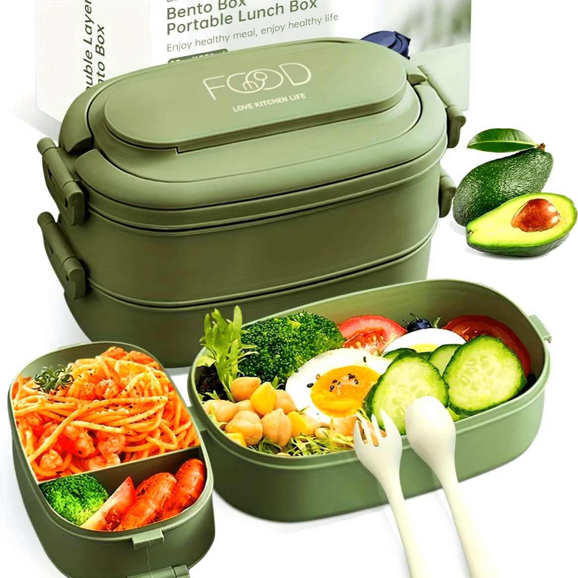 52.41oz Sturdy Stackable Bento Lunch Box with Separate Compartments - Microwave Safe, Leakproof, And Durable Polypropylene Container for Work & Outdoor Use, Outdoor Lunch Box | Stackable Lunch Box | Microwave Safe Container, Lunch Boxes,Back to School