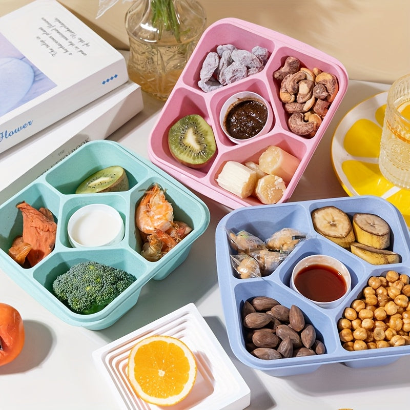 Wheat Straw Lunch Box Snack Container - 5-compartment Lunch Box with 4 Leak-proof Small Containers, 4pcs Set, Suitable for Office and School Use