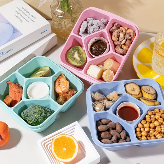 Wheat Straw Lunch Box Snack Container - 5-compartment Lunch Box with 4 Leak-proof Small Containers, 4pcs Set, Suitable for Office and School Use