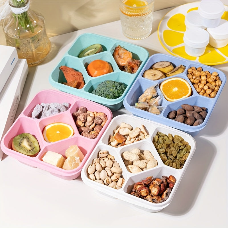Wheat Straw Lunch Box Snack Container - 5-compartment Lunch Box with 4 Leak-proof Small Containers, 4pcs Set, Suitable for Office and School Use