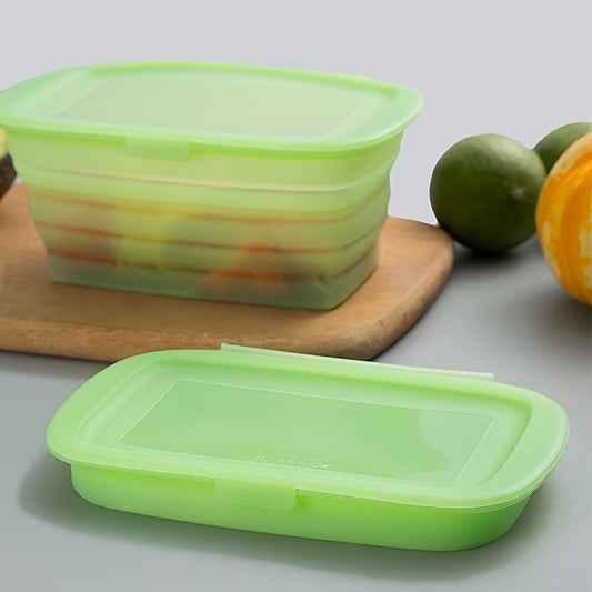 1pc FlexiLife Silicone Bento Box, Collapsible Rectangle Lunch Container, Microwave & Freezer Safe, Dishwasher Friendly, Leak-Proof, Manual Seal for Picnic, Camping, Travel & Outdoor Dining
