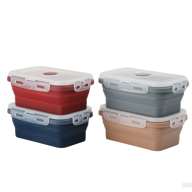 8pcs Set of Foldable Food Storage Containers with Lids and Ventilation Holes, Foldable Silicone Lunch Boxes, Microwave or Refrigerator Safe, Dishwasher Safe, 4 Colors