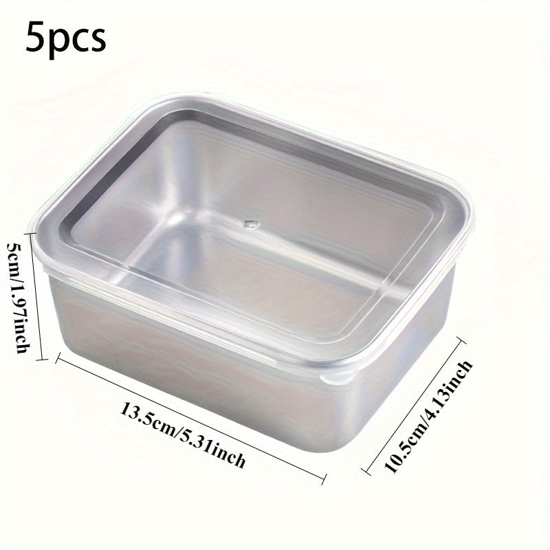5pcs Set of Stainless Steel Food Storage Containers with Lids, Suitable for Meal Preparation, Lunch And Outdoor Picnics Stainless Steel Fresh-Keeping Box, Lid, Sealed Box, Refrigerator Storage Box, Fruit Bento Box