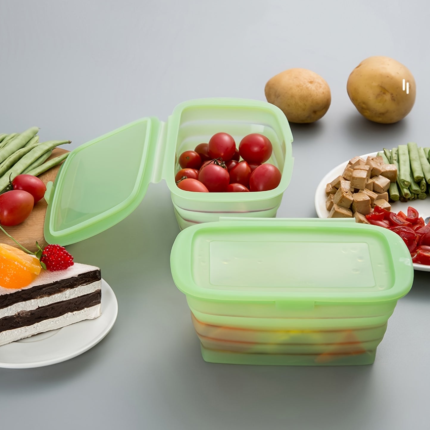 1pc FlexiLife Silicone Bento Box, Collapsible Rectangle Lunch Container, Microwave & Freezer Safe, Dishwasher Friendly, Leak-Proof, Manual Seal for Picnic, Camping, Travel & Outdoor Dining