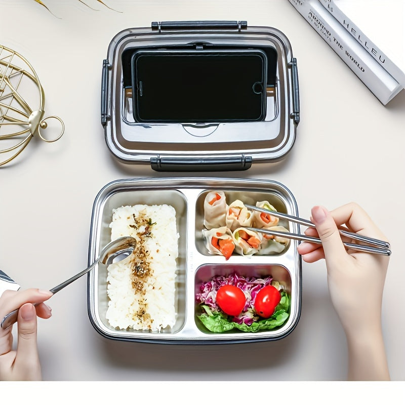 Durable, Leak-Proof Stainless Steel Bento Box with 3 Compartments - Easy-Clean, Portable Lunch Container for Students and Office Workers, Ideal Gift for Back to School, Home Essentials, Office Essentials | Sleek Bento Box | Durable Bento Box, Bento Boxes
